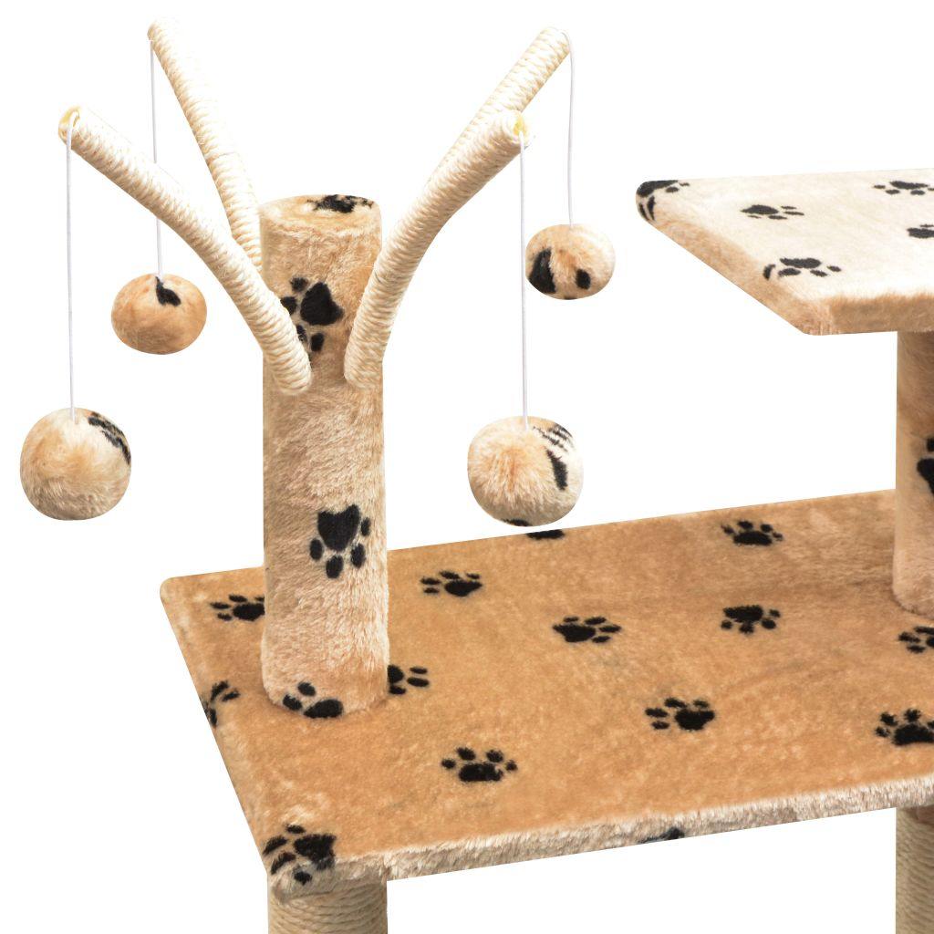 Arbre à chat et griffoir Sisal 125 cm Empreintes de pattes Beige - www.kat-shop.be