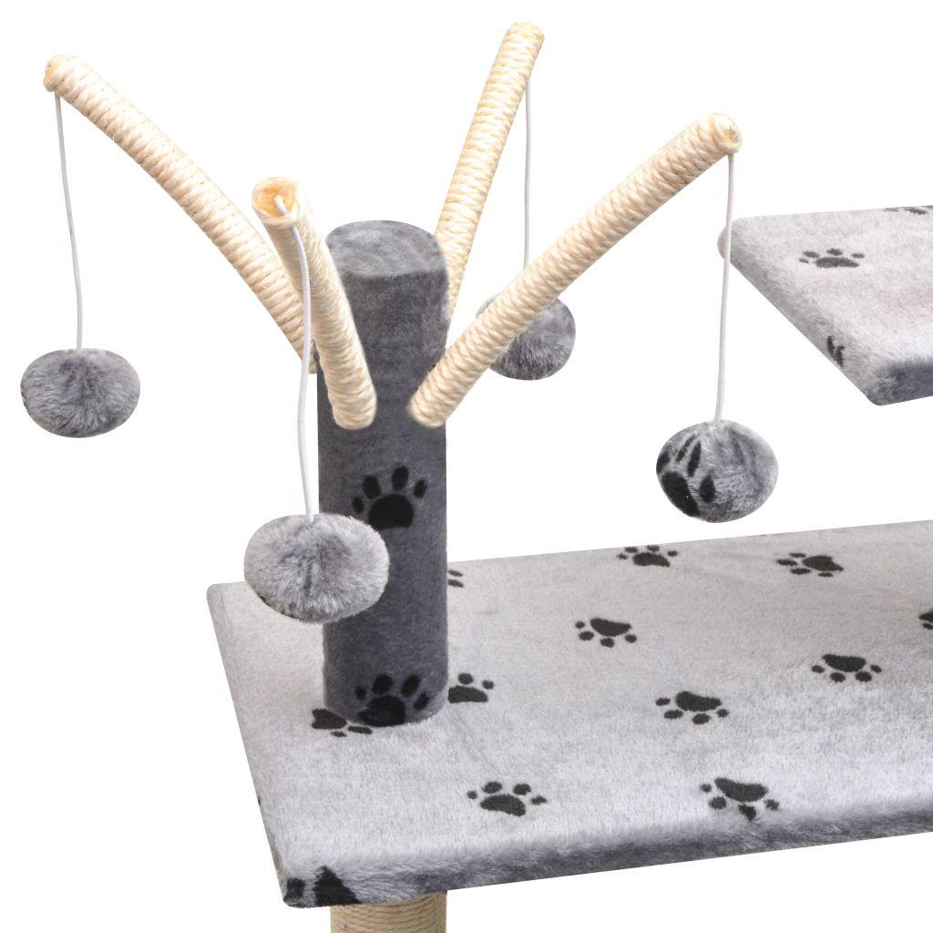 Arbre à chat et griffoir Sisal 125 cm Empreintes de pattes Gris - www.kat-shop.be