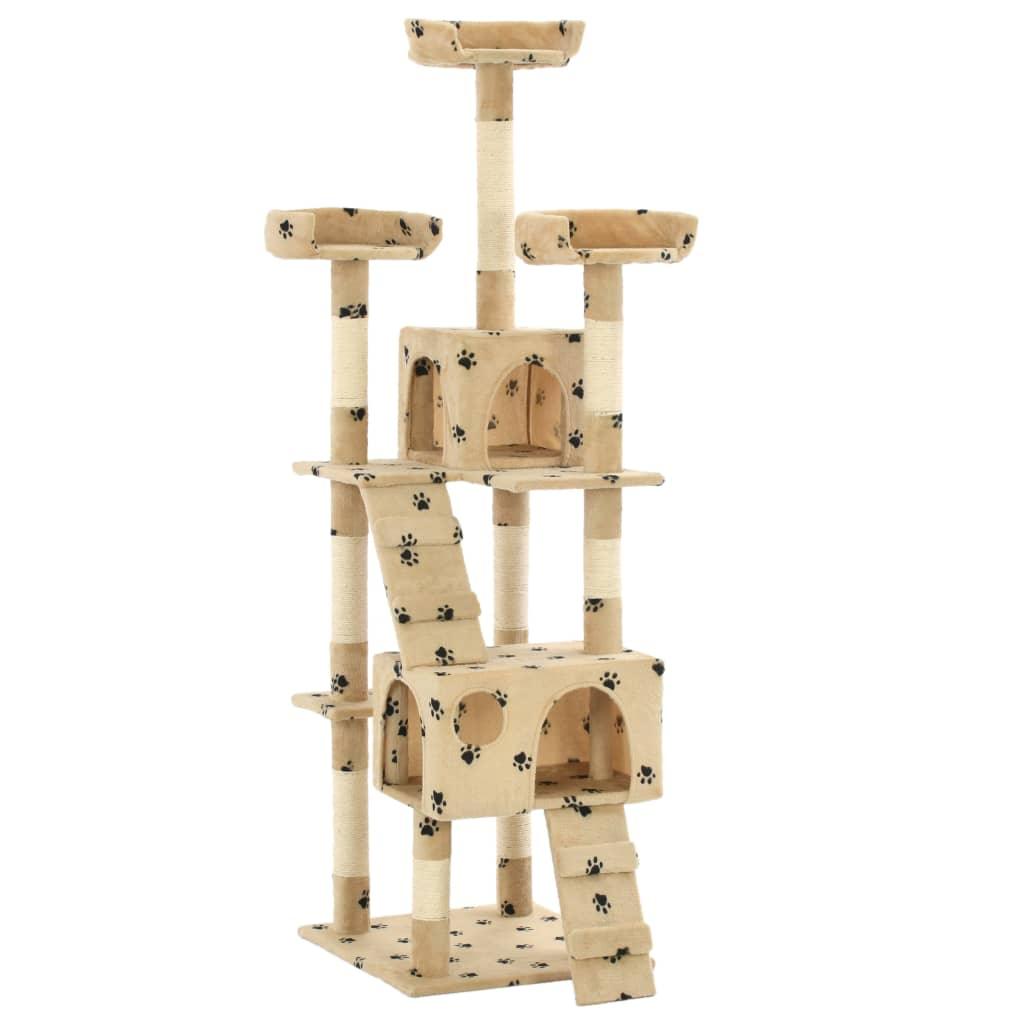 Arbre à chat et griffoirs en sisal 170 cm Beige Motif de pattes - Animalerie en ligne Kat-Shop