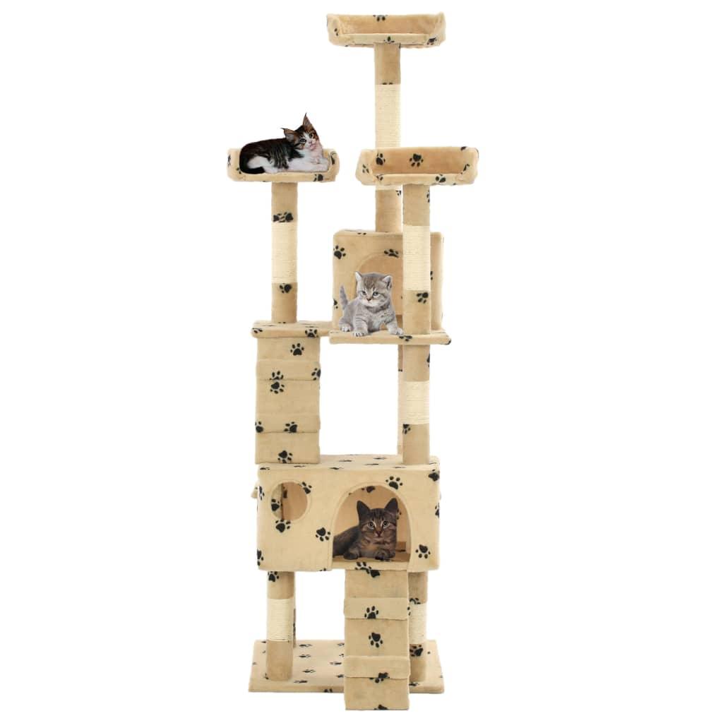 Arbre à chat et griffoirs en sisal 170 cm Beige Motif de pattes - Animalerie en ligne Kat-Shop