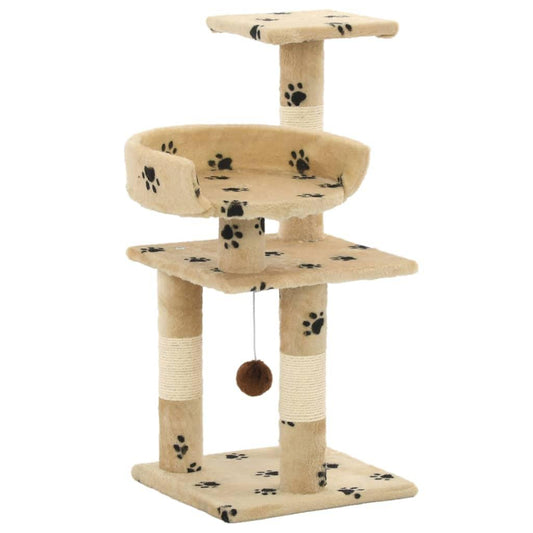 Arbre à chat et griffoirs en sisal 65 cm Beige Motif de pattes - Animalerie en ligne Kat-Shop