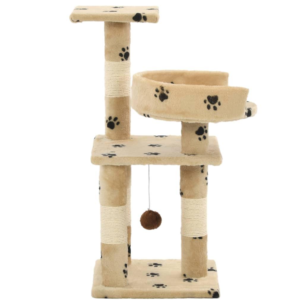 Arbre à chat et griffoirs en sisal 65 cm Beige Motif de pattes - Animalerie en ligne Kat-Shop