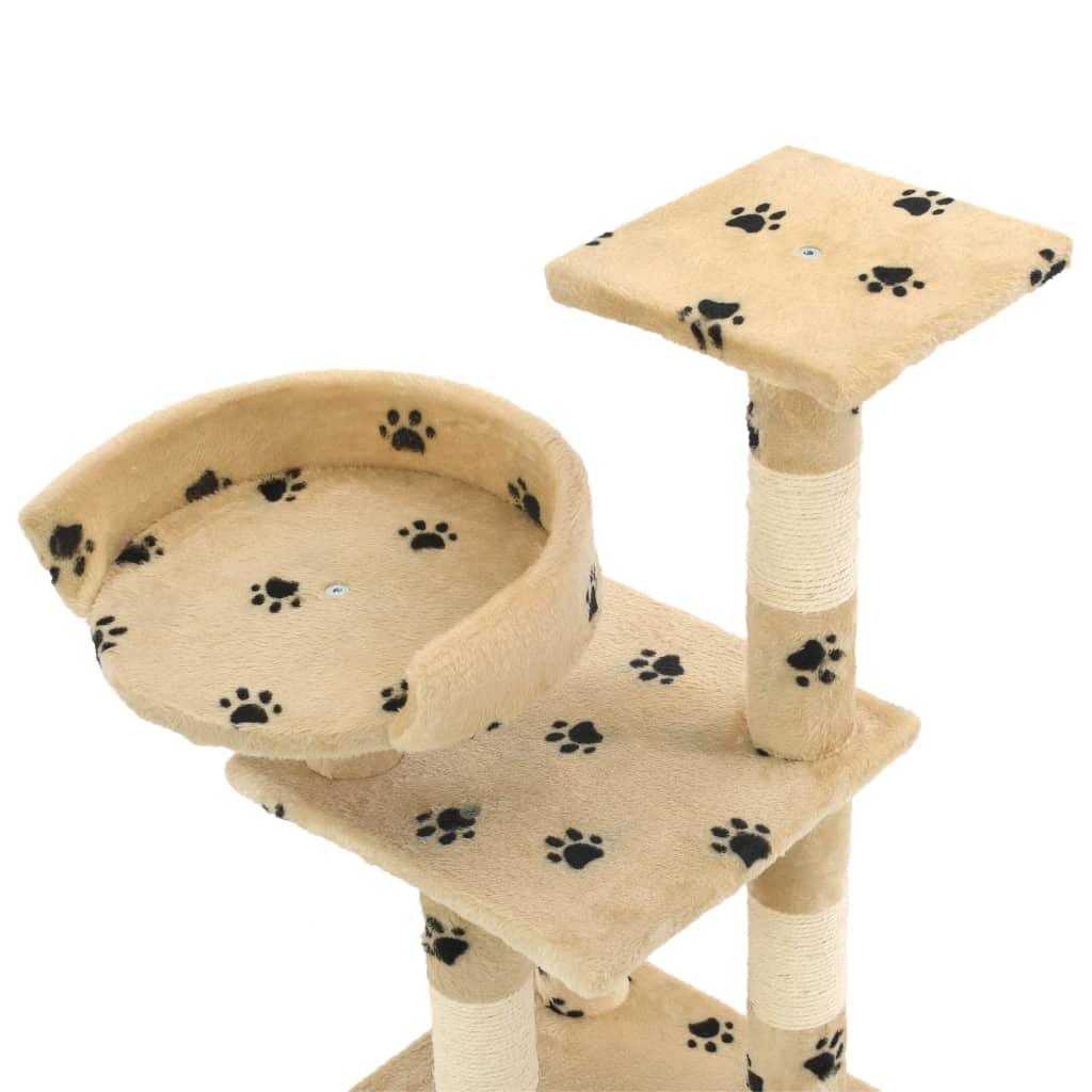 Arbre à chat et griffoirs en sisal 65 cm Beige Motif de pattes - Animalerie en ligne Kat-Shop