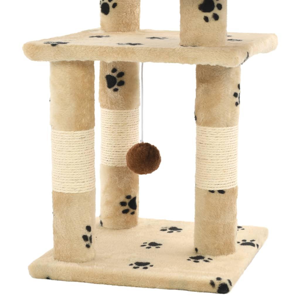 Arbre à chat et griffoirs en sisal 65 cm Beige Motif de pattes - Animalerie en ligne Kat-Shop