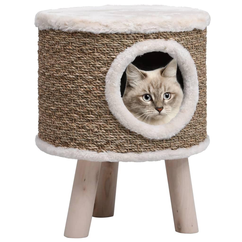 Maison pour chat avec pieds en bois 41 cm Herbiers marins - Animalerie en ligne Kat-Shop