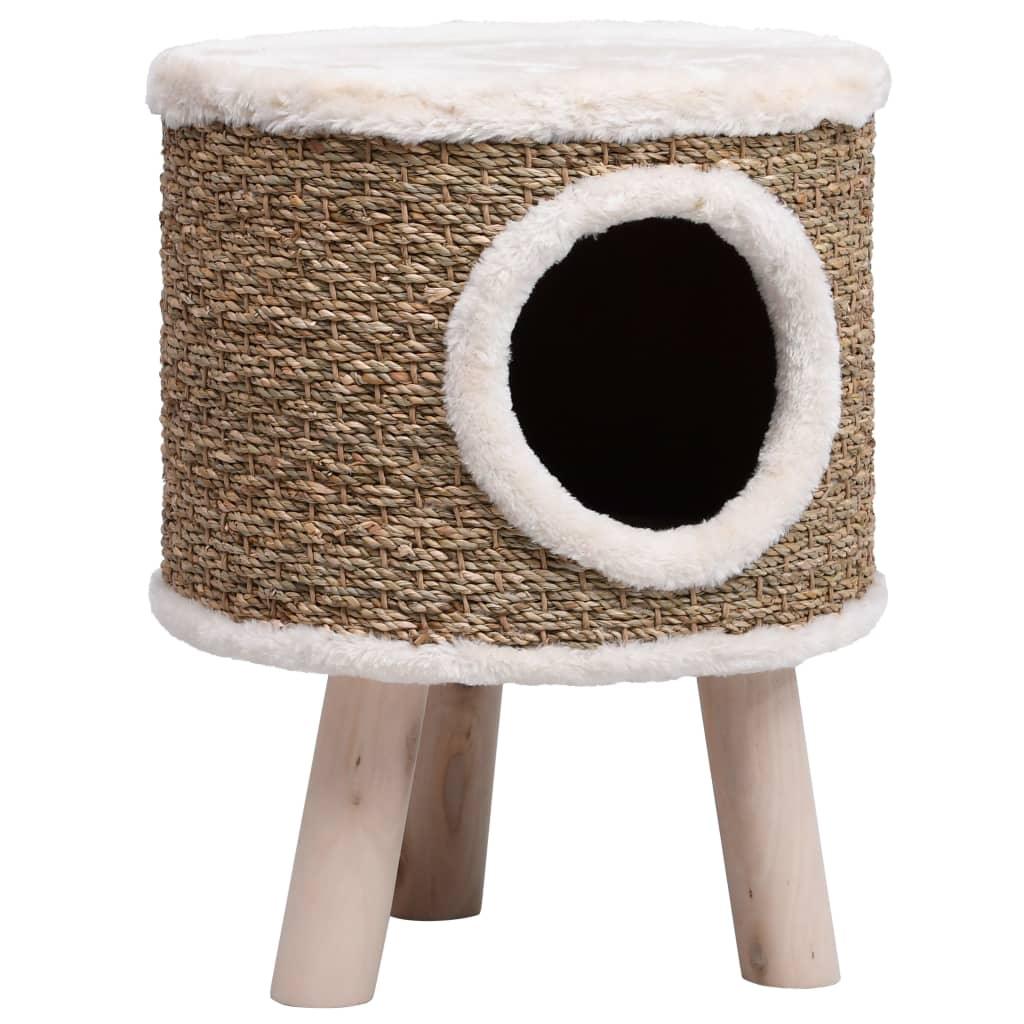 Maison pour chat avec pieds en bois 41 cm Herbiers marins - Animalerie en ligne Kat-Shop