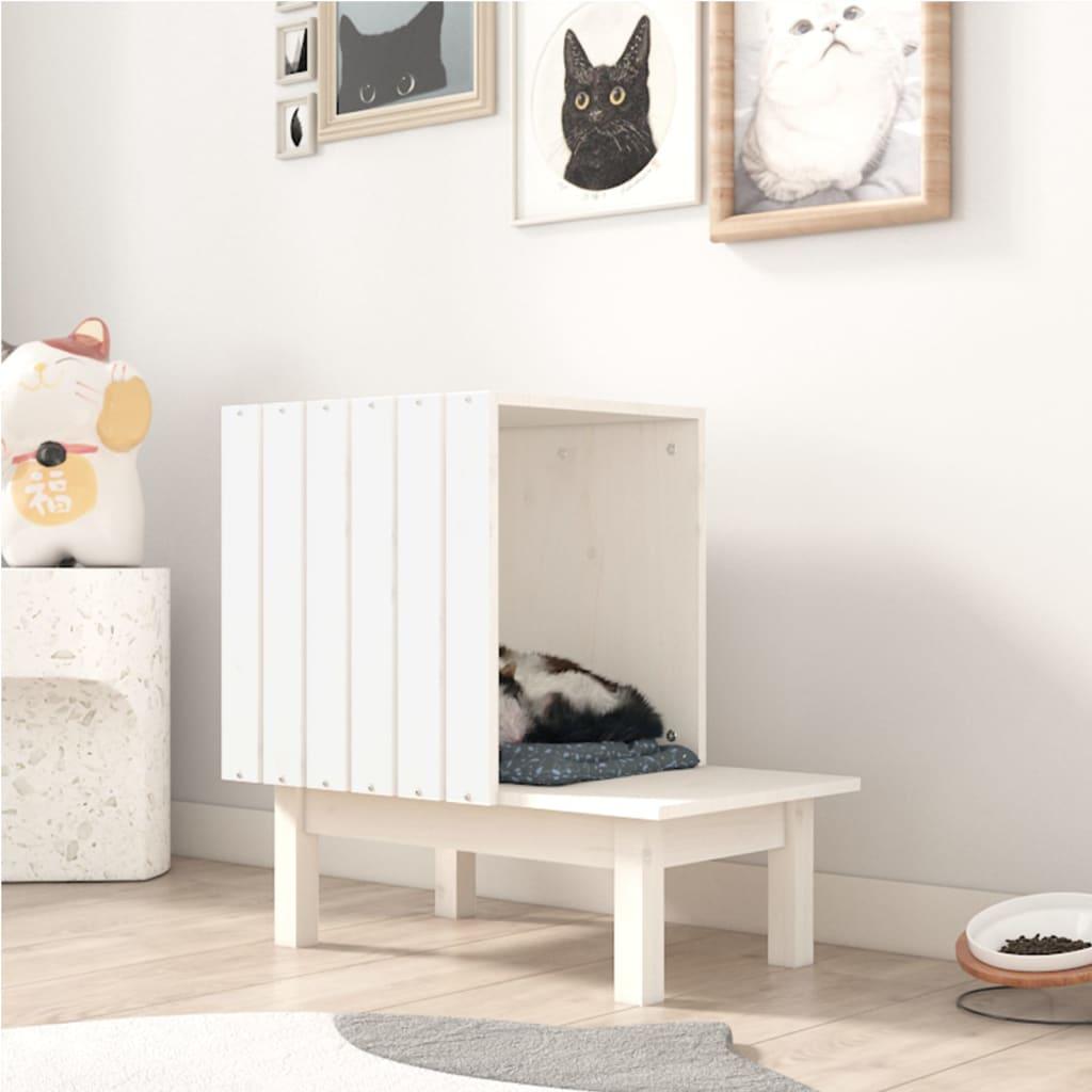 Maison pour chat Blanc 60x36x60 cm Bois de pin massif - Animalerie en ligne www.kat-shop.be