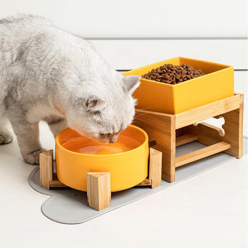 Pet Supplies Food Bowl Anti-overturning Cat Bowl Ceramic With Bamboo Or Wood Stand Gamelle Chat миска для кошки Dog Bowl Feeder - www.kat-shop.be